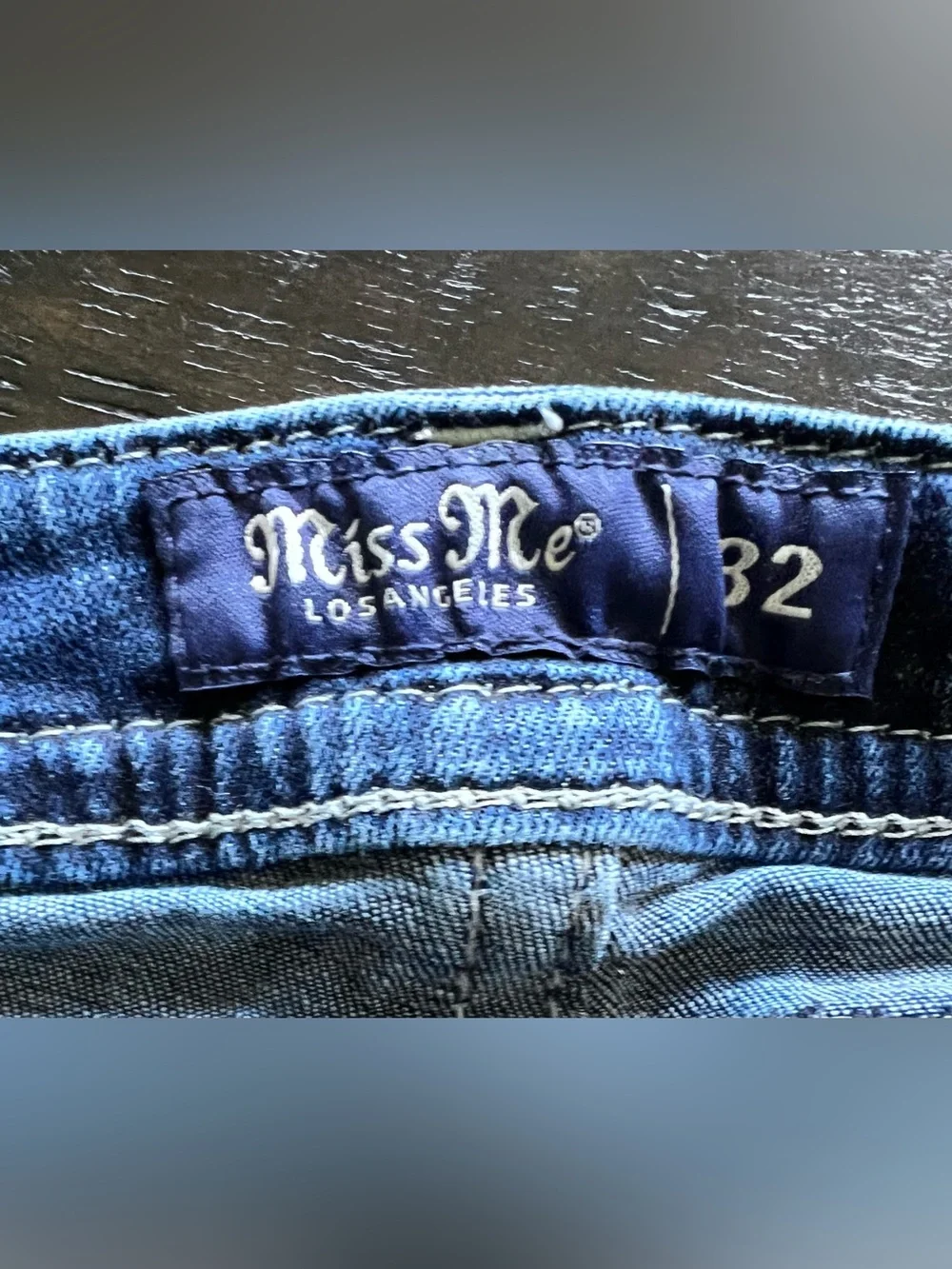 Miss Me Jeans Womens 32x31 Blue  Denim Mid Rise Rhinestone Embroidered Boot - Picture 4 of 7